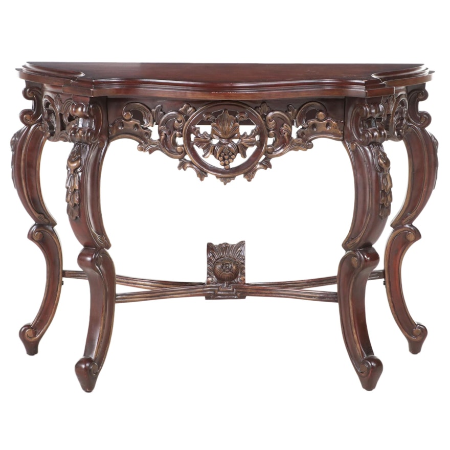 Powell Rococo Style Parcel-Gilt Serpentine Console Table