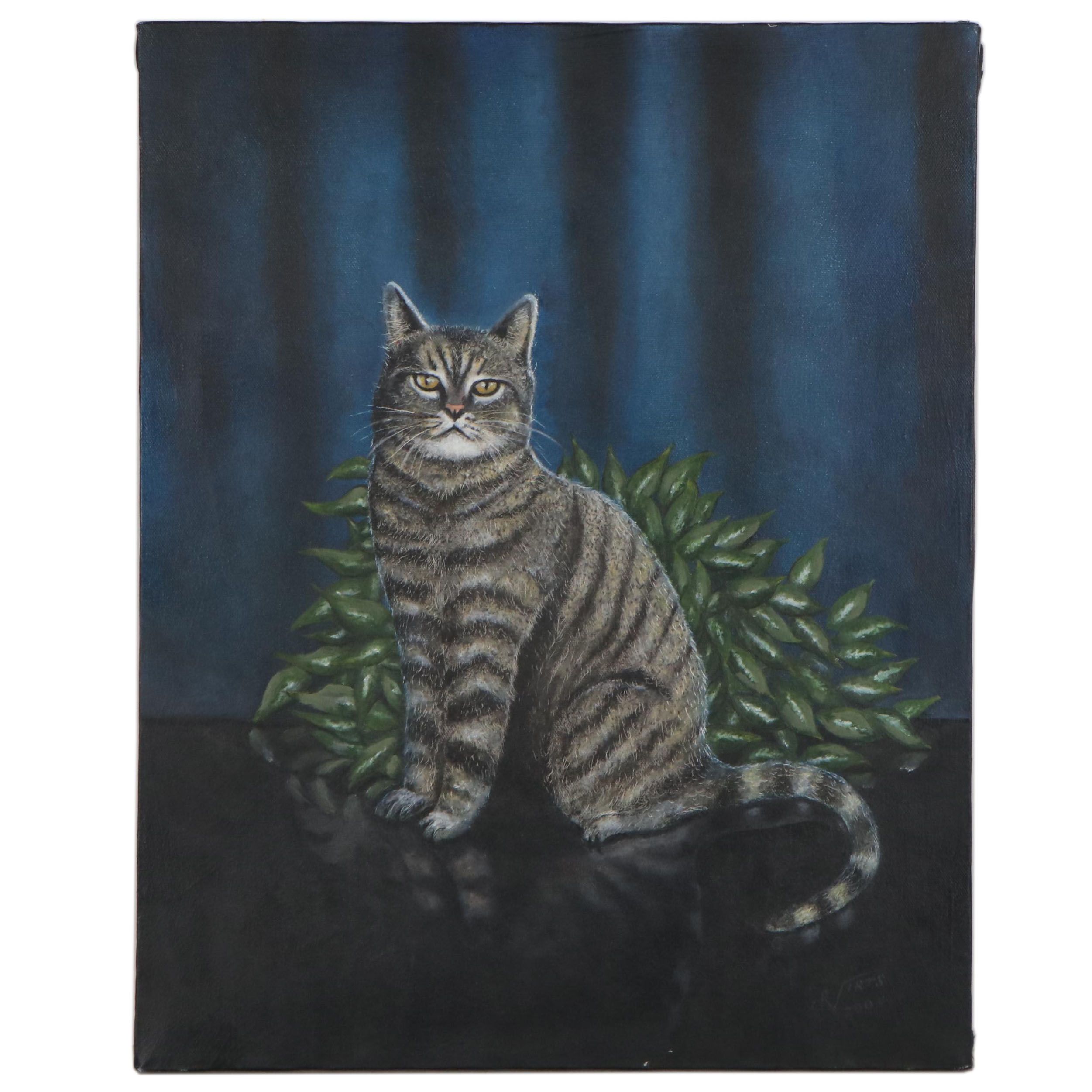 Ron Virts Oil Painting of Tabby Cat, 2004