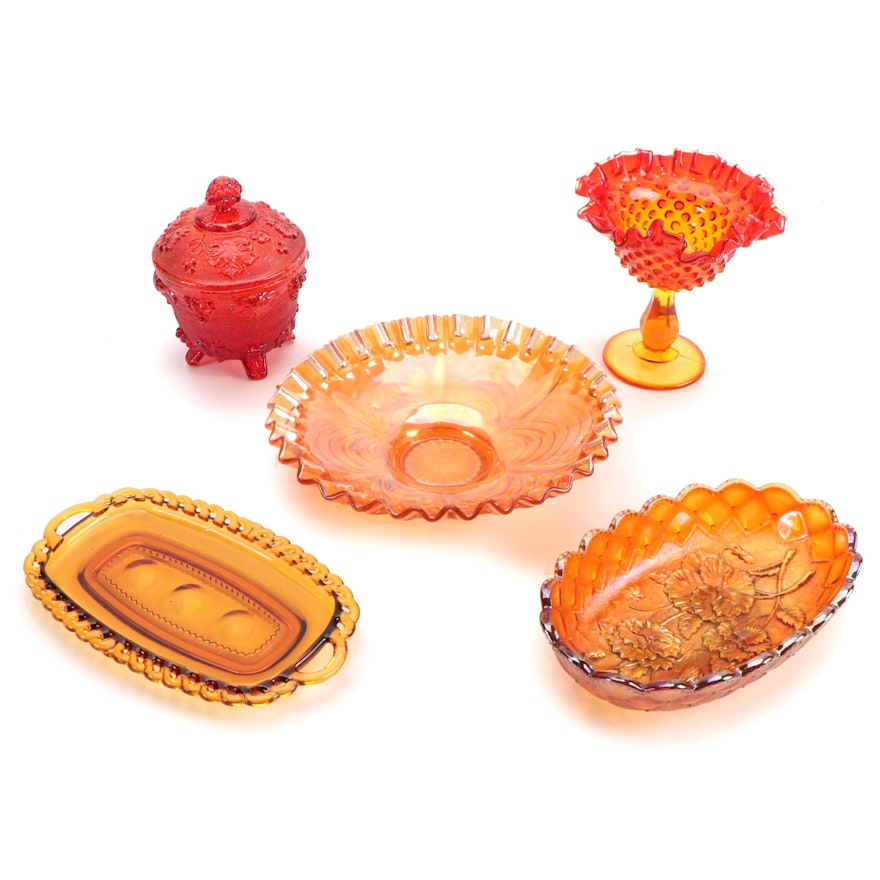 Imperial Marigold Carnival Glass Bowls and Other Pressed Glass Tableware