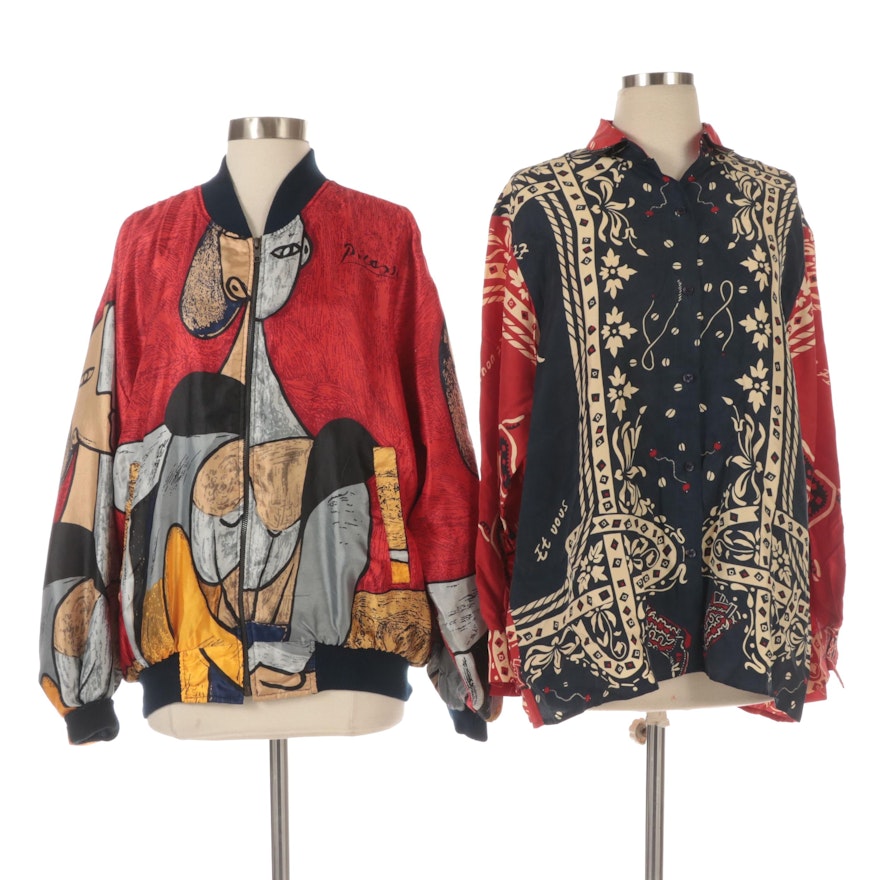 Et Vous and Très-Beau Patterned Silk Button-Down Shirt and Jacket