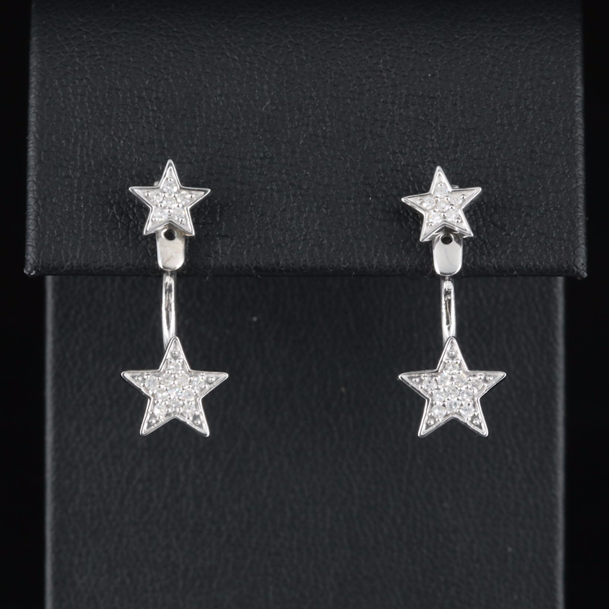 Sterling Diamond Star Stud Earrings with Enhancers