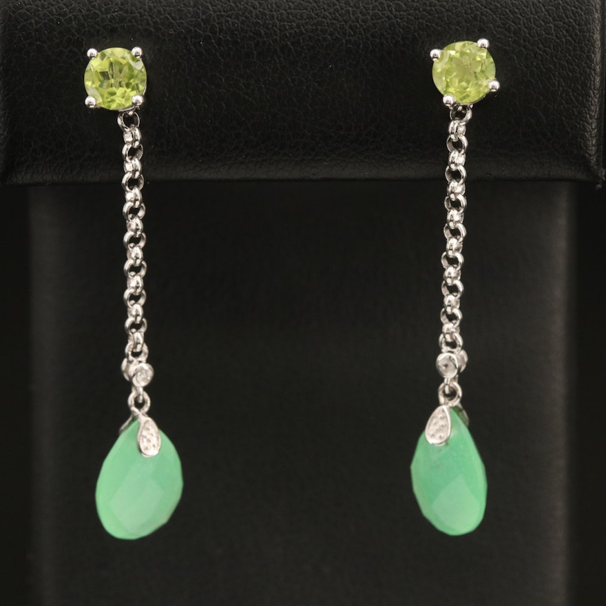 Sterling Peridot Stud Earrings with Quartz and Topaz Drop Enhancers