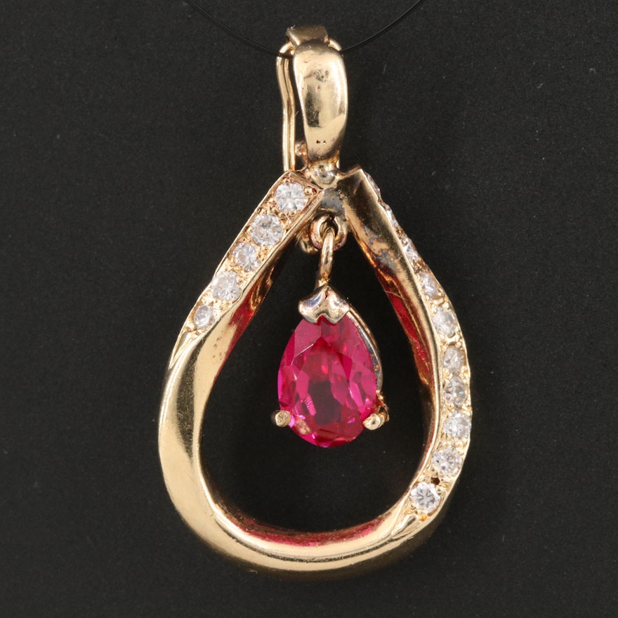 14K 0.30 CTW Diamond Enhancer Pendant with Articulated Ruby Drop