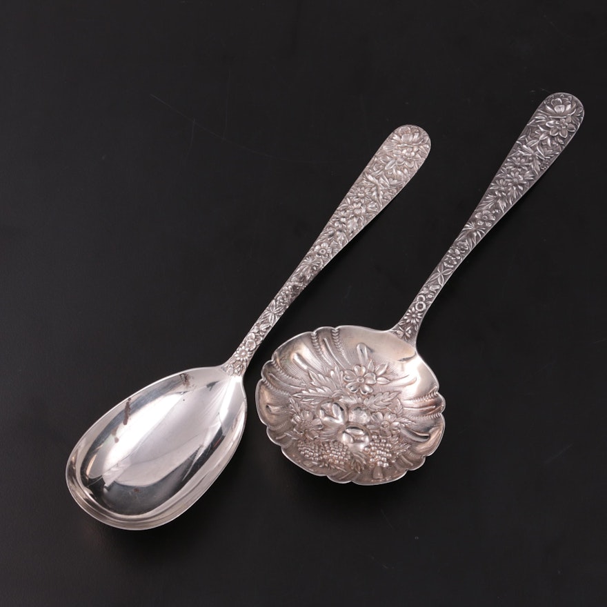 S. Kirk & Son "Repoussé" Sterling Silver Bonbon Spoon and Serving Spoon