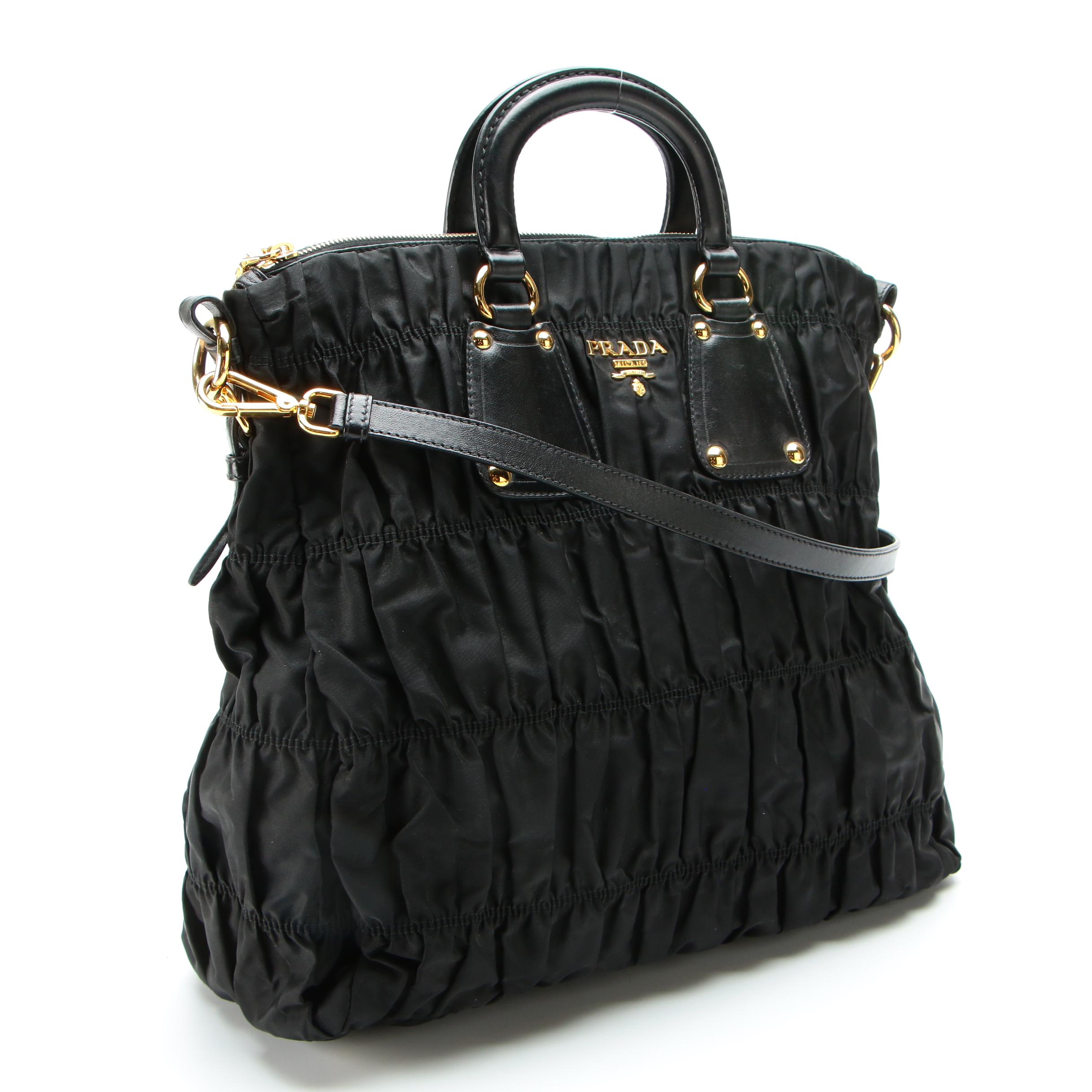 Prada Tote Bag in Black Gaufre Nylon Tessuto and Leather with Detachable Strap