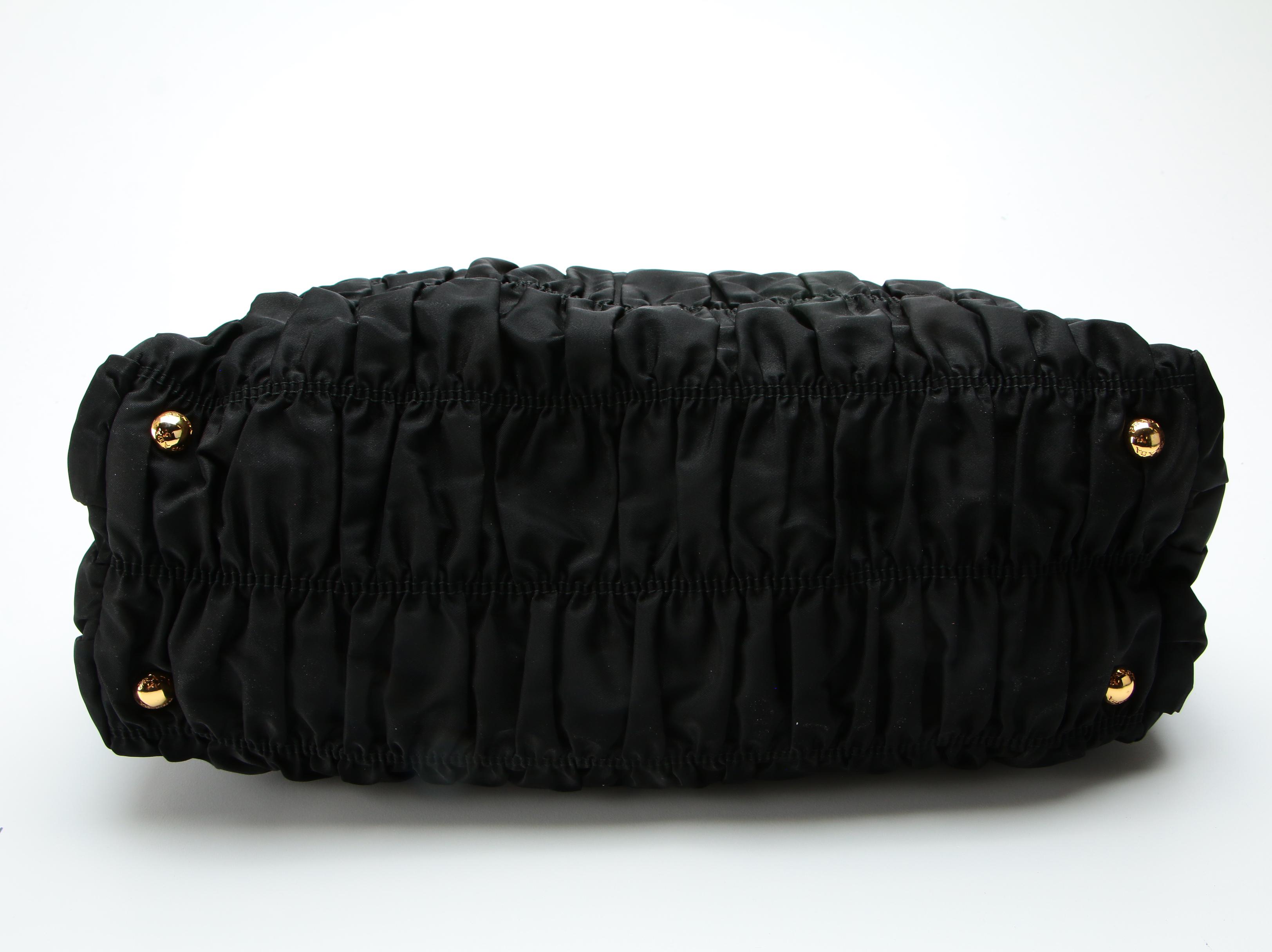 Prada Tote Bag in Black Gaufre Nylon Tessuto and Leather with Detachable Strap