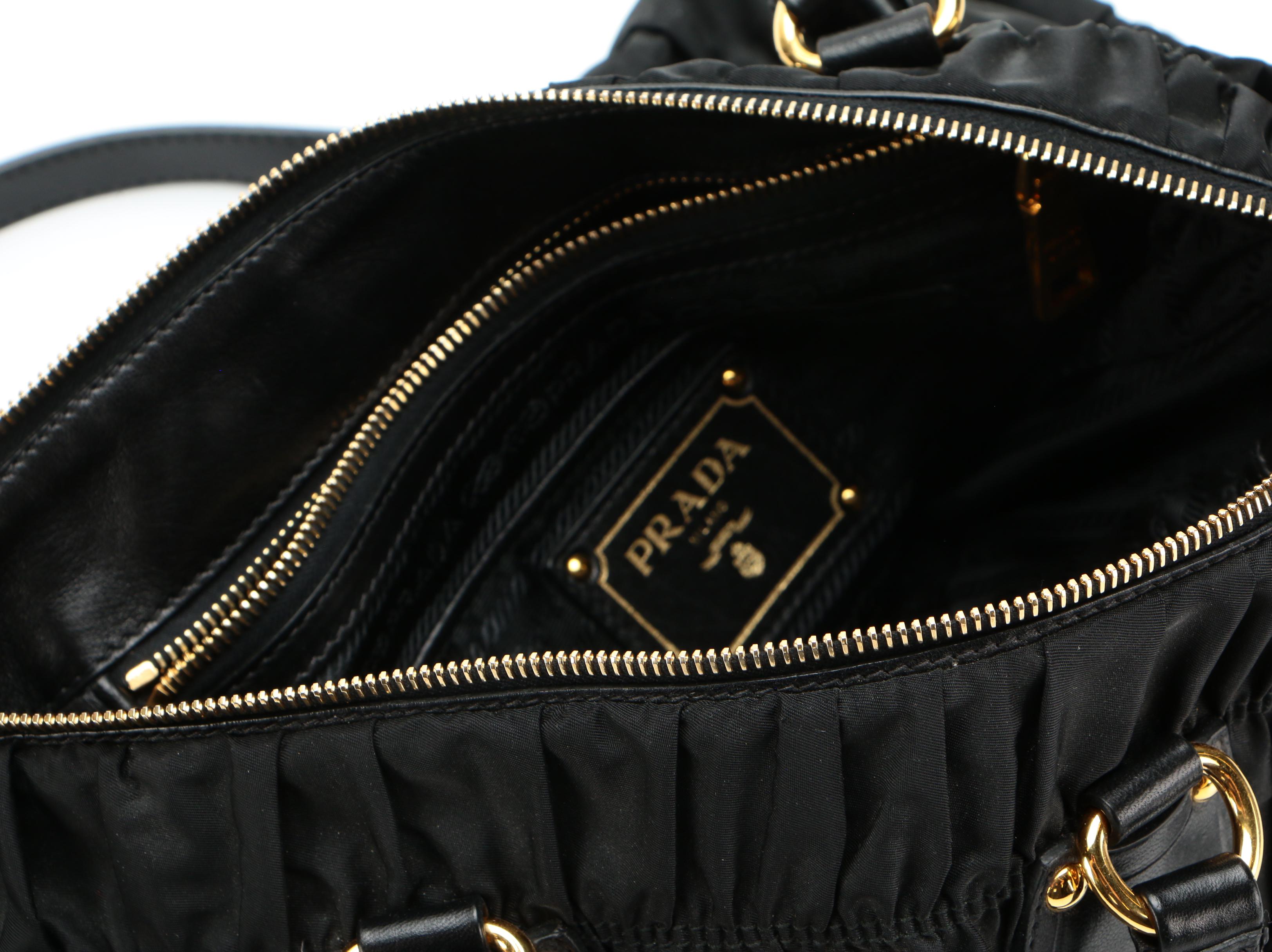 Prada Tote Bag in Black Gaufre Nylon Tessuto and Leather with Detachable Strap