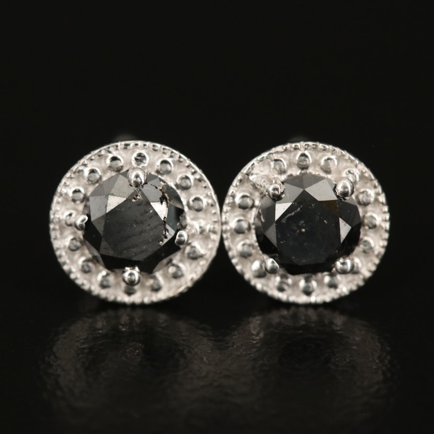 Sterling 0.97 CTW Black Diamond Stud Earrings