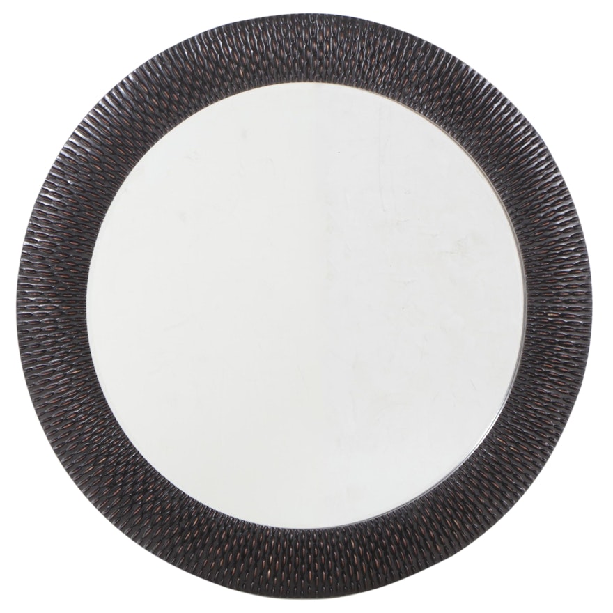 Round Beveled Mirror with Textured Bronze Color Frame