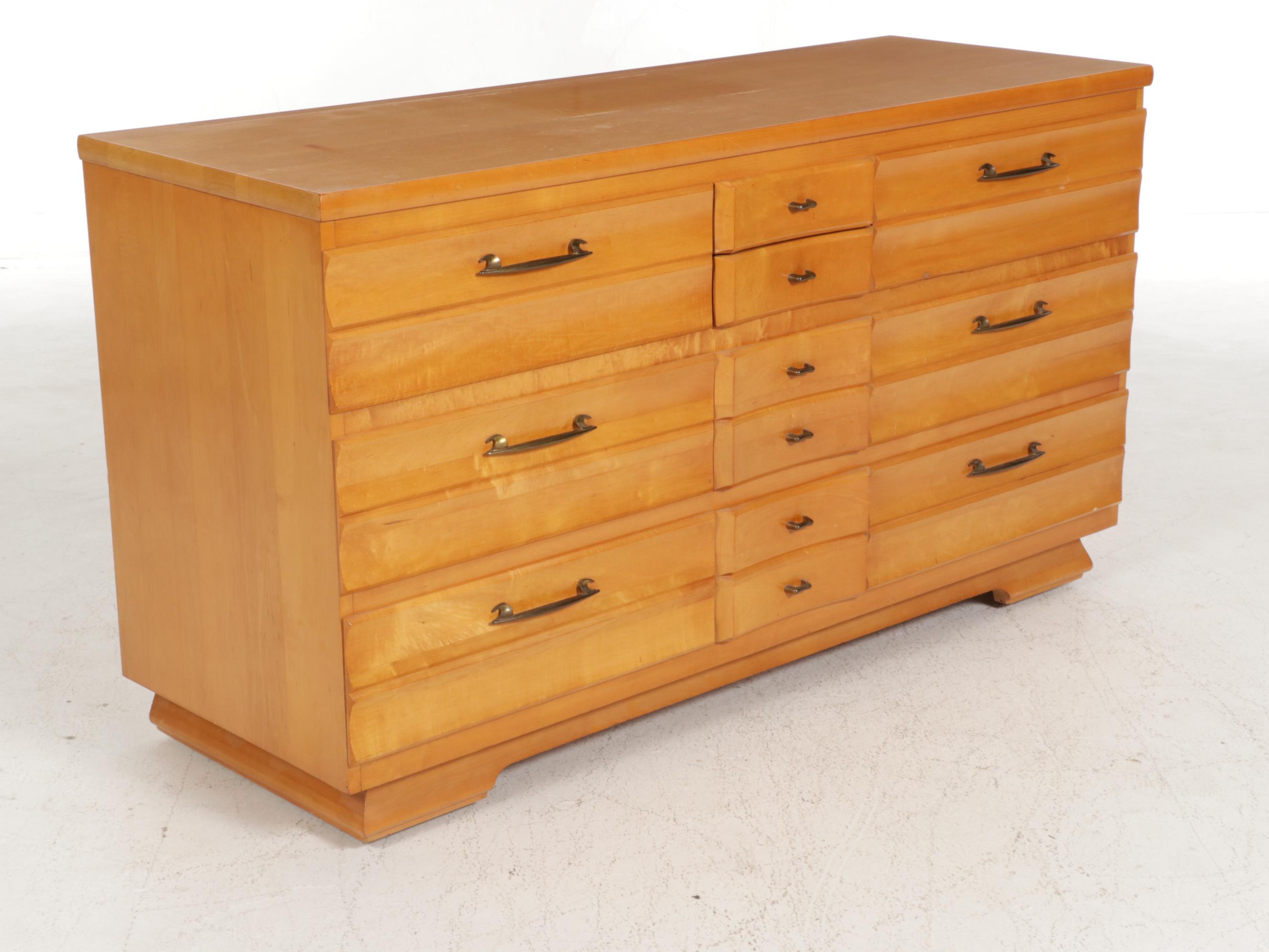 Kling Furniture Mid Century Modern Maple Dresser and Mirror