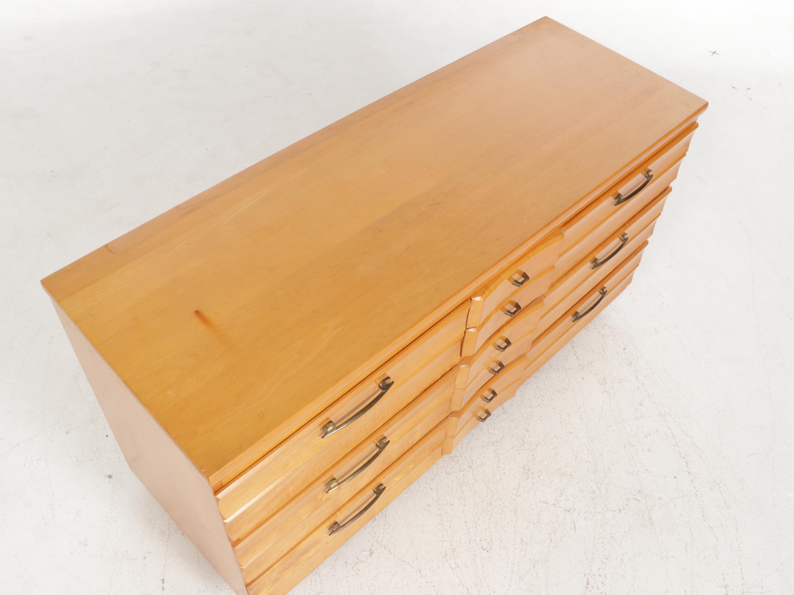 Kling Furniture Mid Century Modern Maple Dresser and Mirror