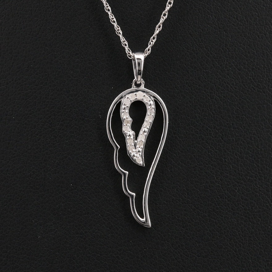 Sterling Diamond Angel Wing Pendant Necklace