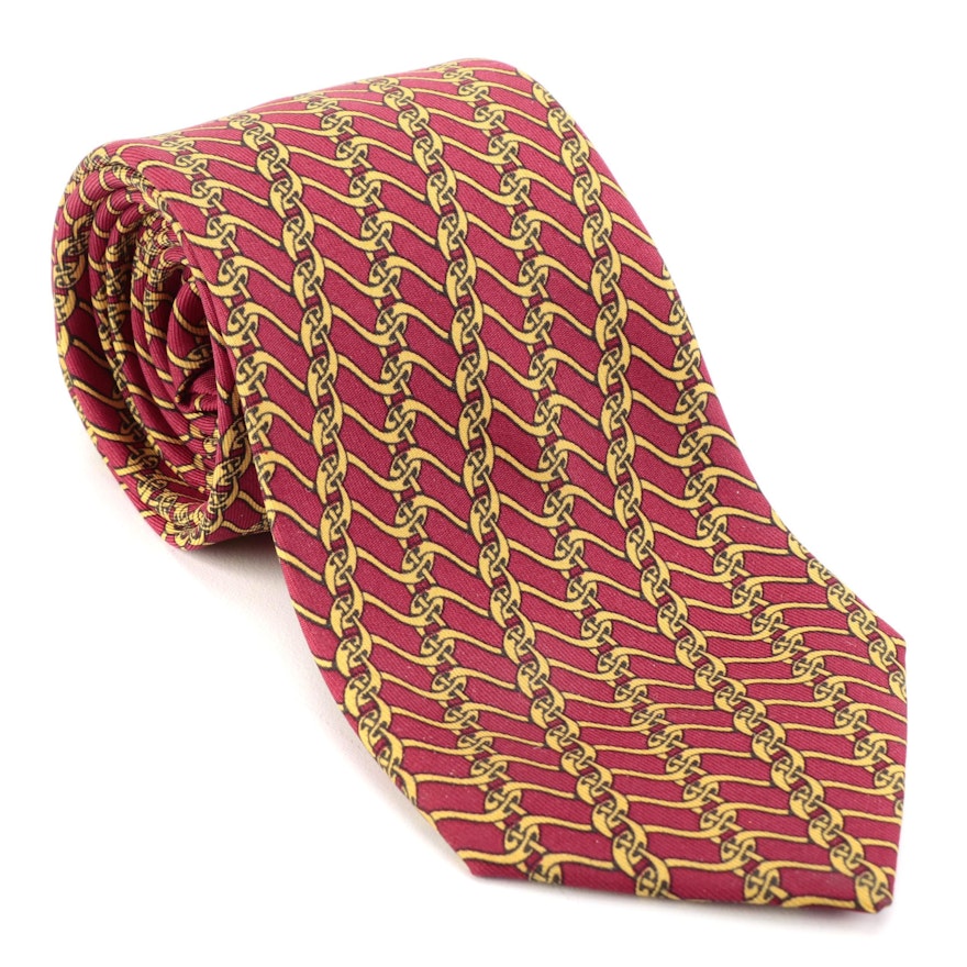 Hermès 7005 TA Hand-Stitched Patterned Silk Twill Necktie