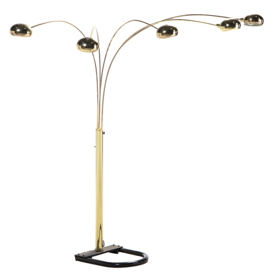 Modernist Brass Five-Light Arc Floor Lamp, Late 20th Century