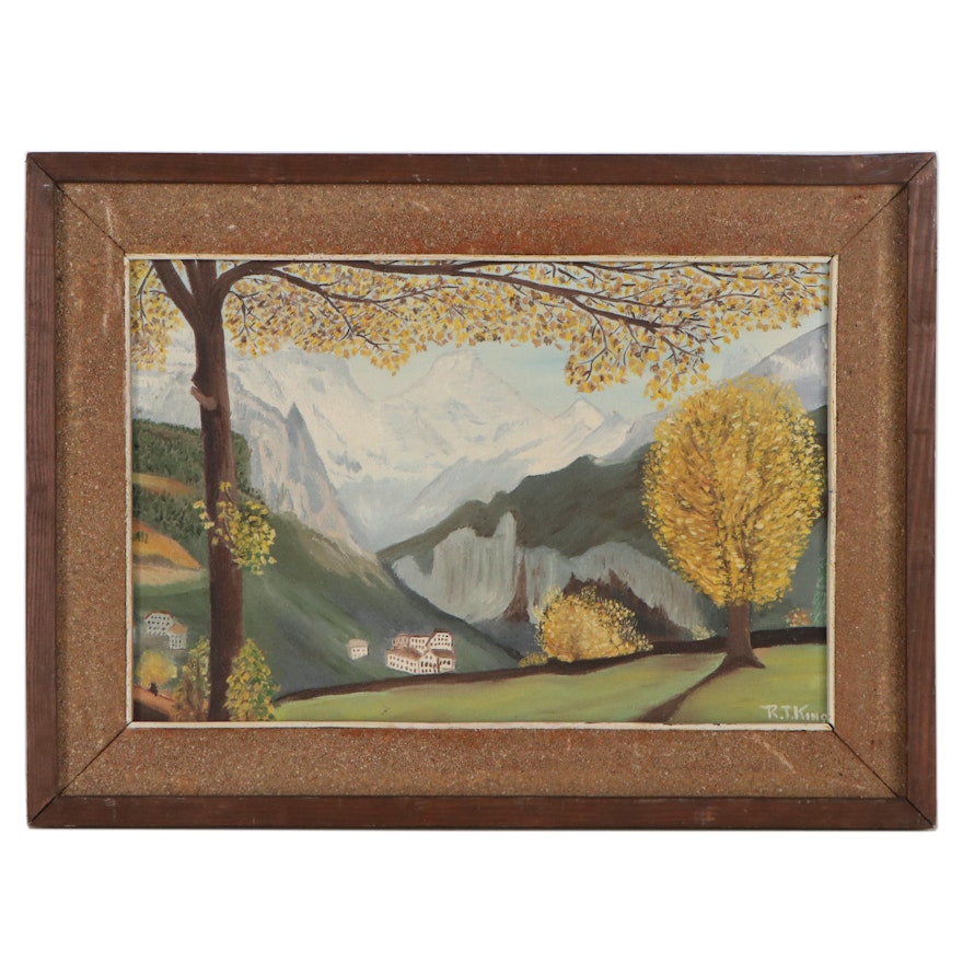 R. T. King Mountain Landscape Oil Painting, Late 20th Century
