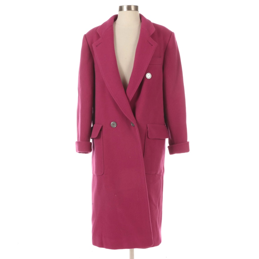 Fuchsia Double-Breasted Wool Top Coat with Notch Collar