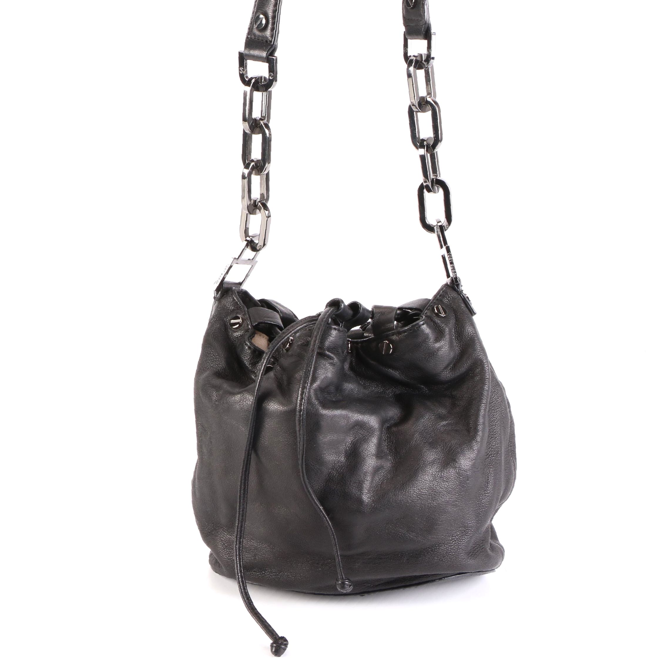 Tory Burch Drawstring Handbag in Black Leather