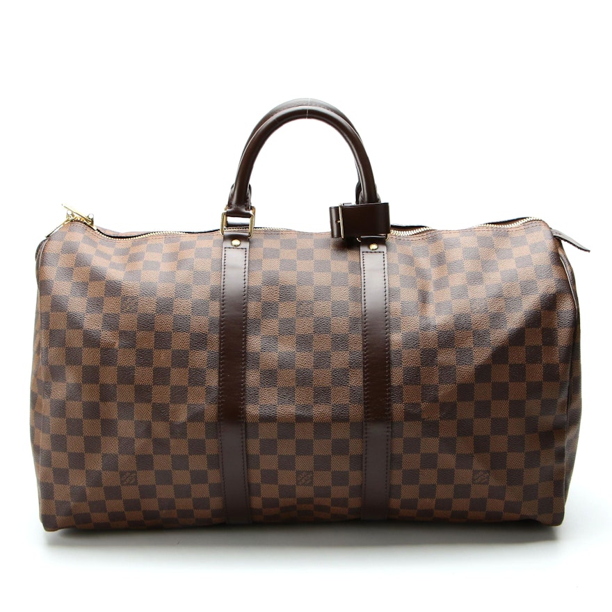 Louis Vuitton Keepall 50 in Damier Ebene Canvas and Smooth Leather