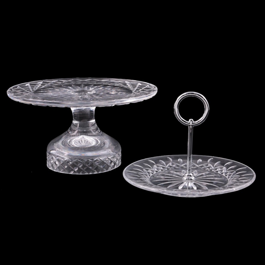 Waterford Crystal "Lismore" Handled Party Server with Other Crystal Cake Plate