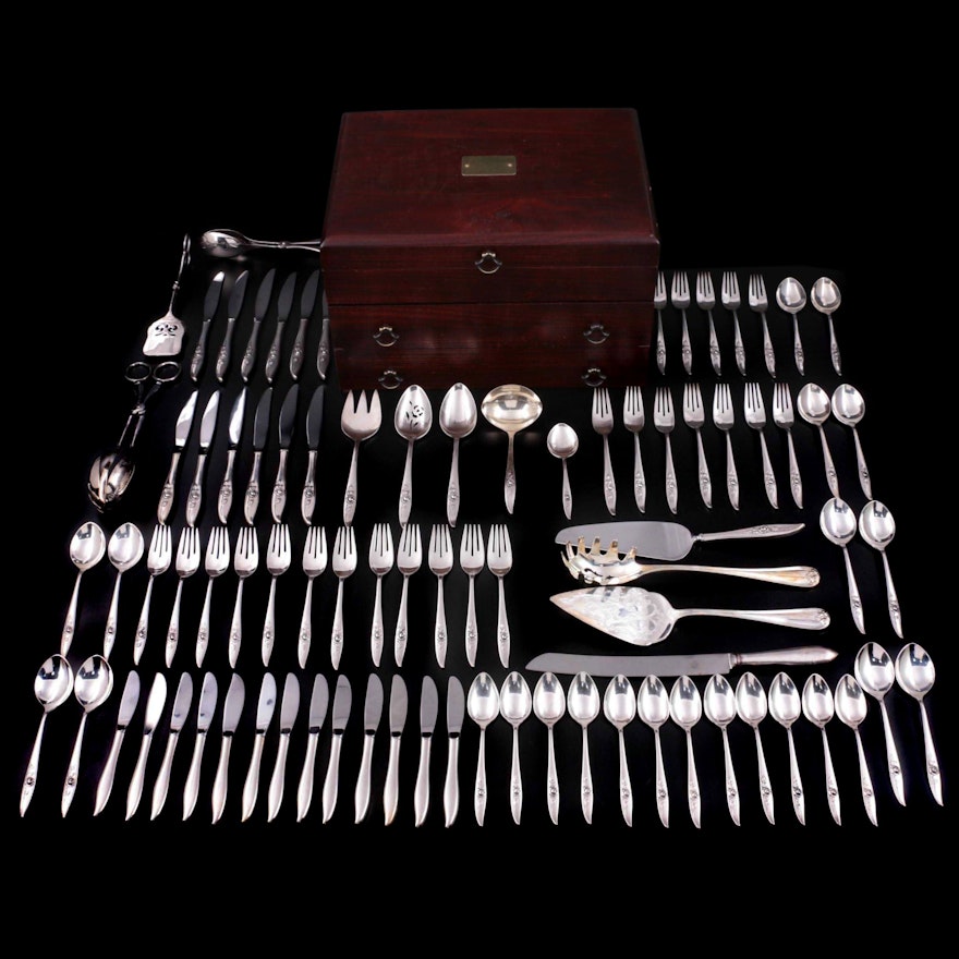 Oneida Heirloom "Belle Rose" Sterling Silver and Other Silver Plate Flatware
