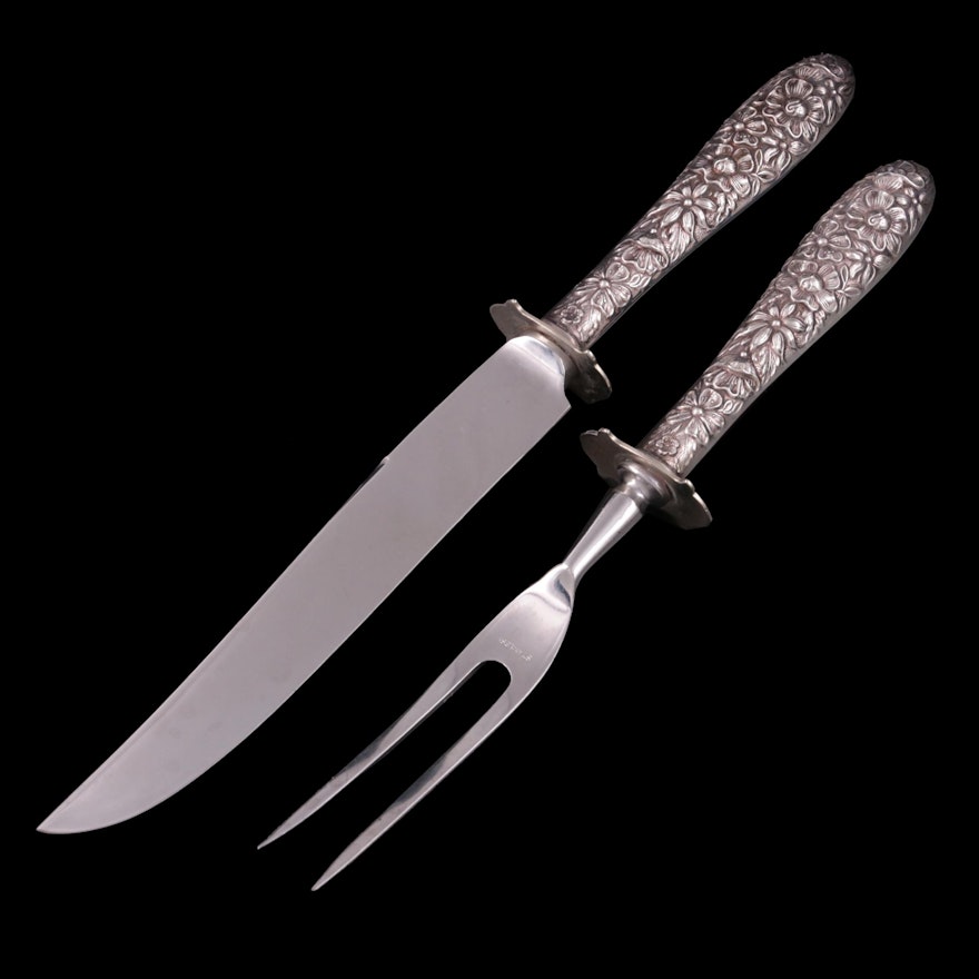 Floral Repoussé Sterling Silver Handled Carving Set