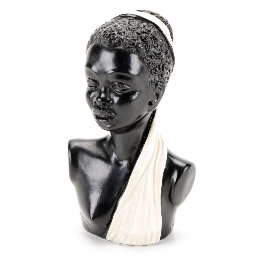 English Chalkware Blackamoor Female Figural Bust, Mid-20th Century