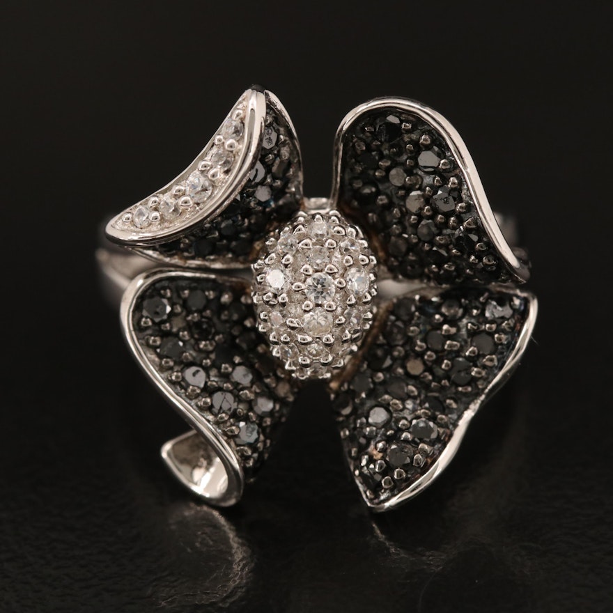 Sterling Diamond and Cubic Zirconia Floral Ring