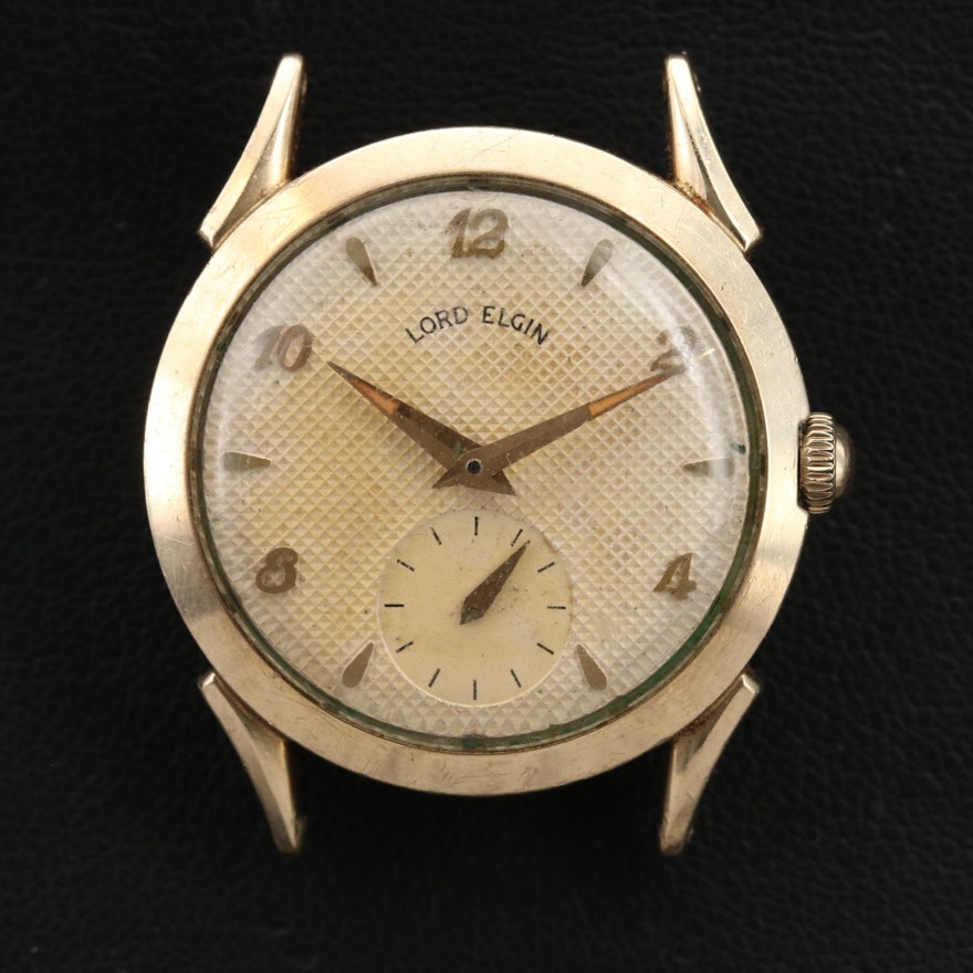 Vintage Lord Elgin Honeycomb Dial Gold Filled Stem Wind Wristwatch