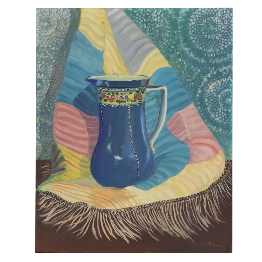 Still Life Oil Painting of Vase, Mid-20th Century