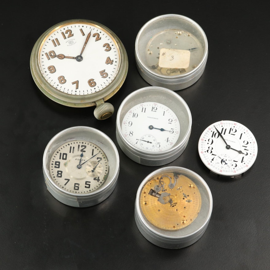 Elgin and Waltham Pocket Watch Movements Including Auto Clock