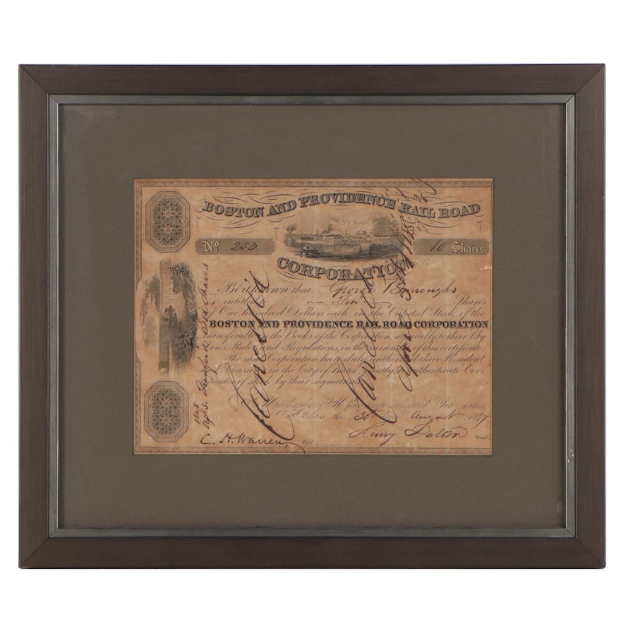 Boston and Providence Railroad Stock Certificate, 19th Century
