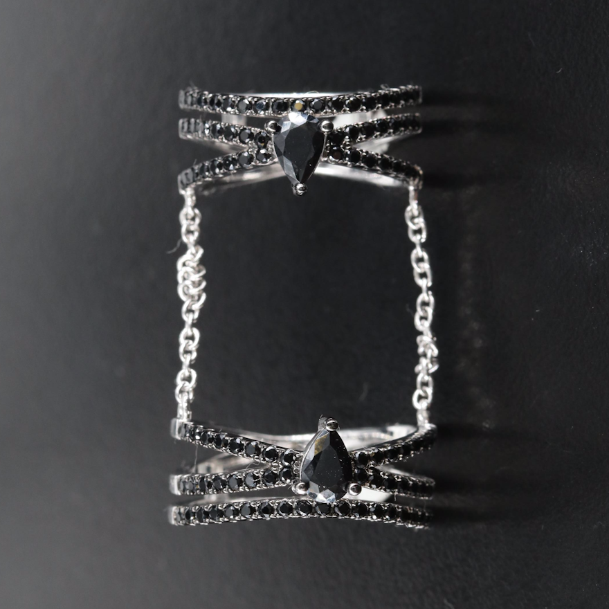 Sterling Cubic Zirconia Double Chain Crossover Rings