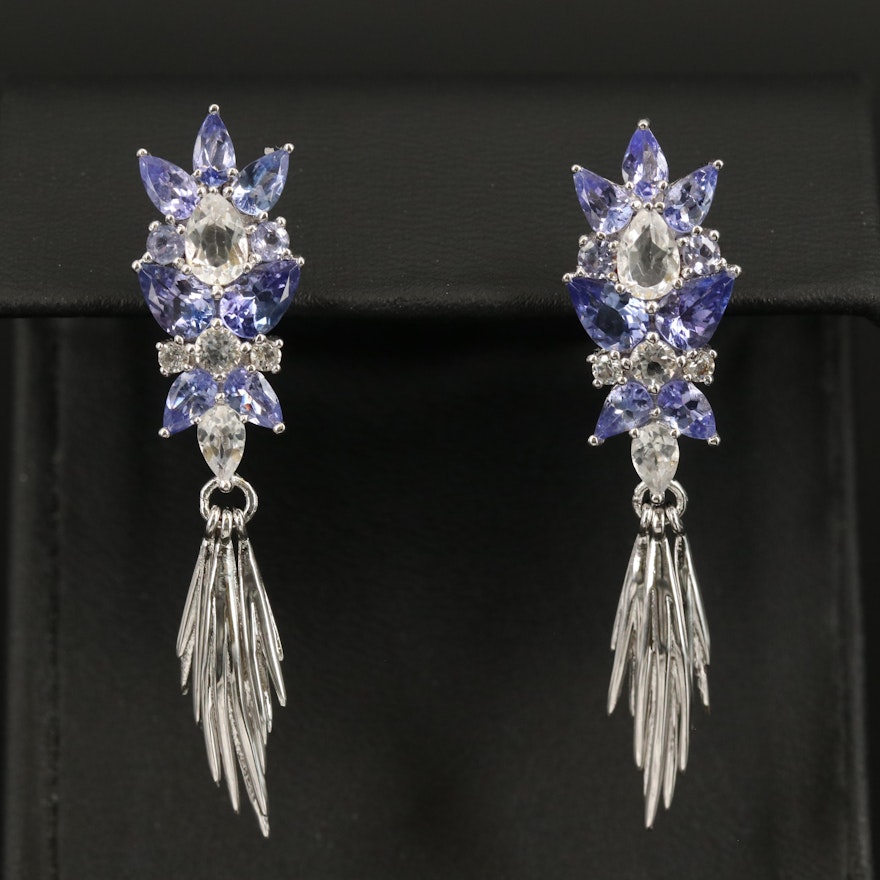 Sterling Tanzanite and Topaz Articulated Drop Earrings