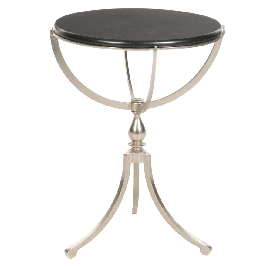 Contemporary Nickel-Finished Metal and Stone Top Side Table