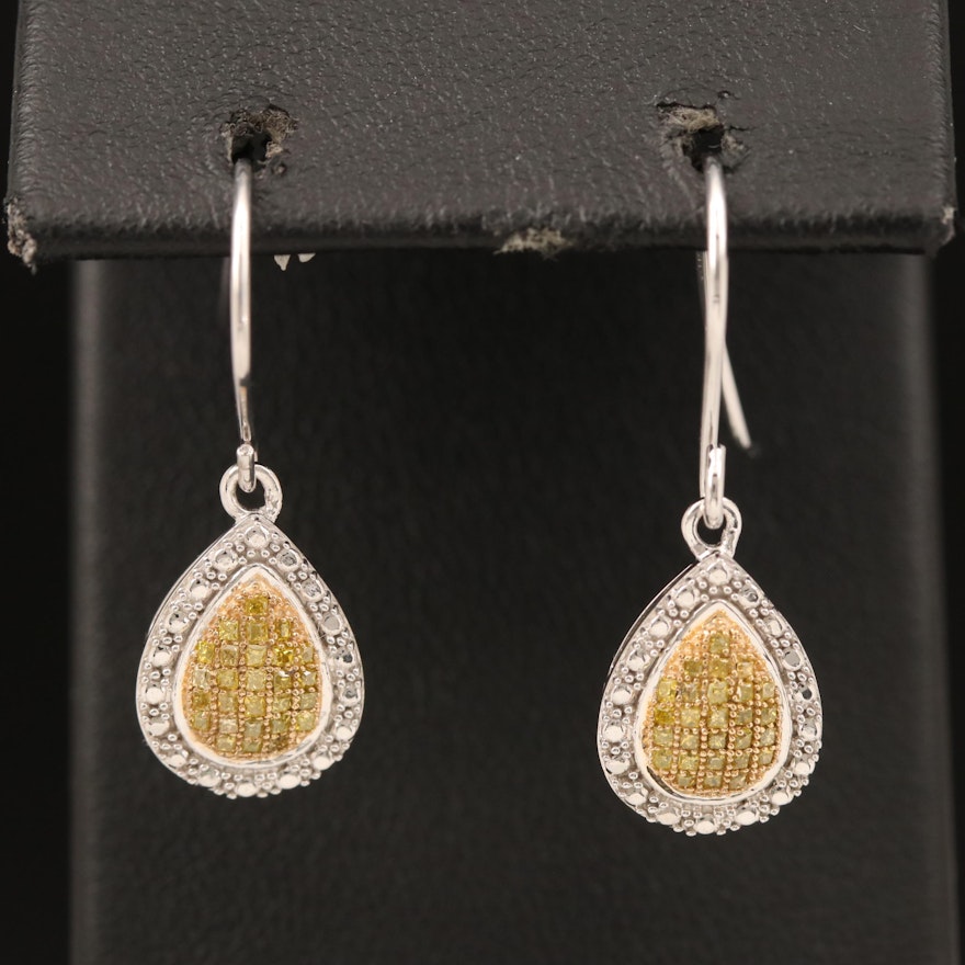 Sterling Pavé Yellow Diamond Earrings