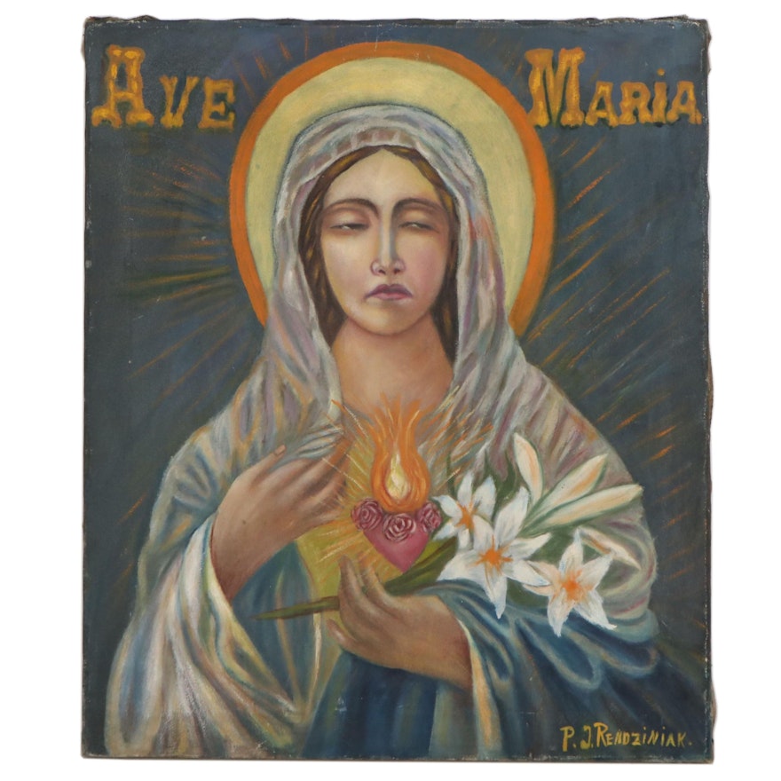 Oil Painting of The Virgin Mary, Mid-20th Century