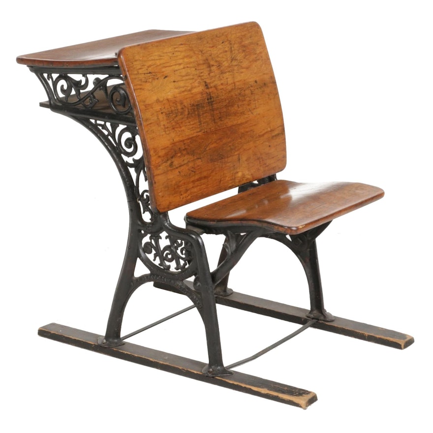 Haney Cast Iron and Wood Student's Desk, Late 19th Century