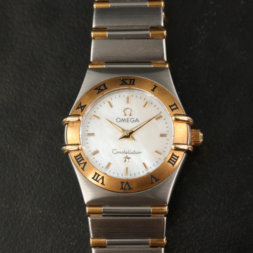 Omega Constellation 18K and Stainless Steel Mother of Pearl Dial Wristwatch