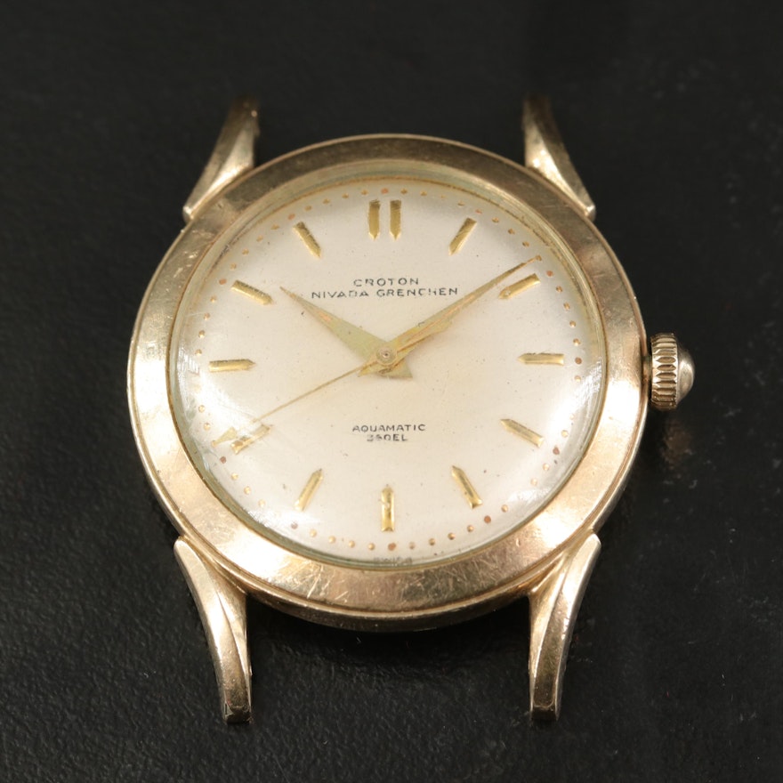1950s Croton Nivada Grenchen Aquamatic 360EL 10K Gold Filled Wristwatch