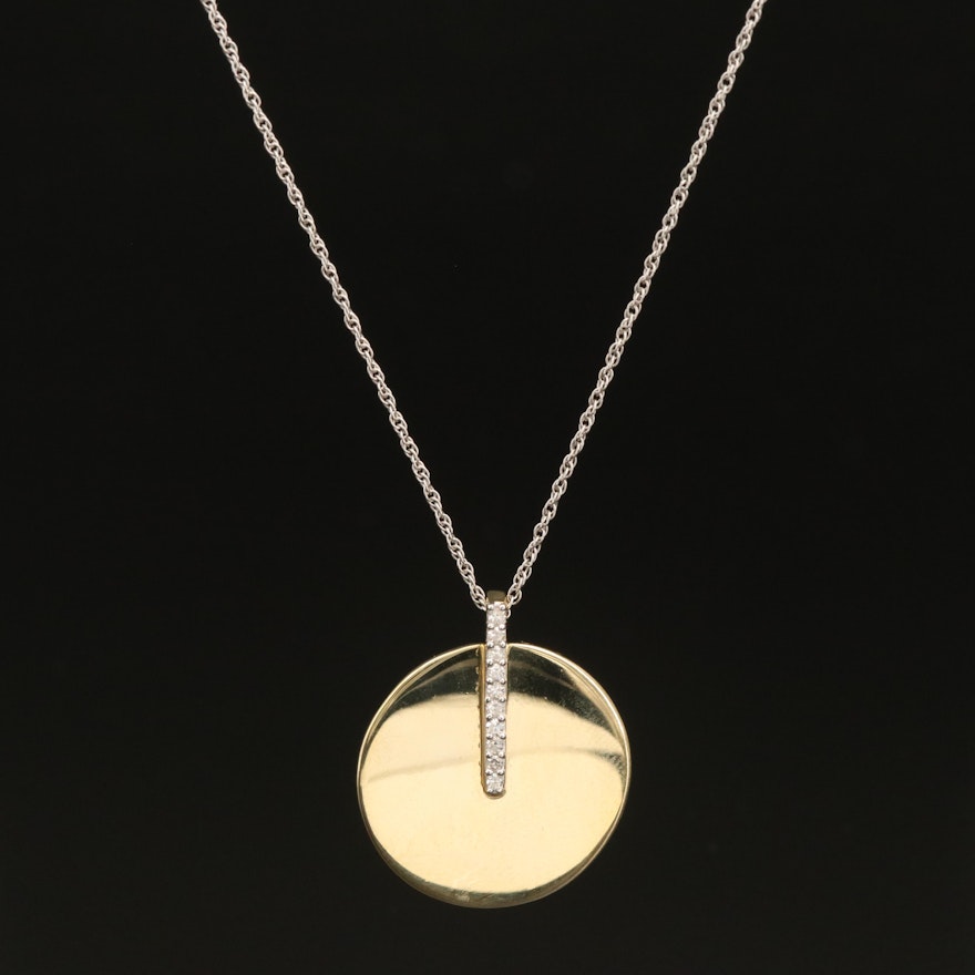 Sterling Diamond Disc Pendant Necklace