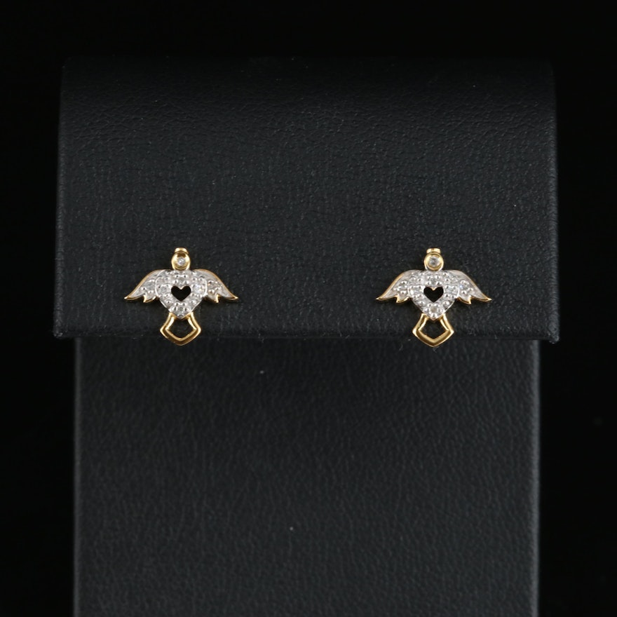 Sterling Angel Stud Earrings with Diamond