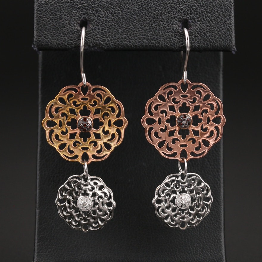 Sterling Diamond Openwork Medallion Earrings