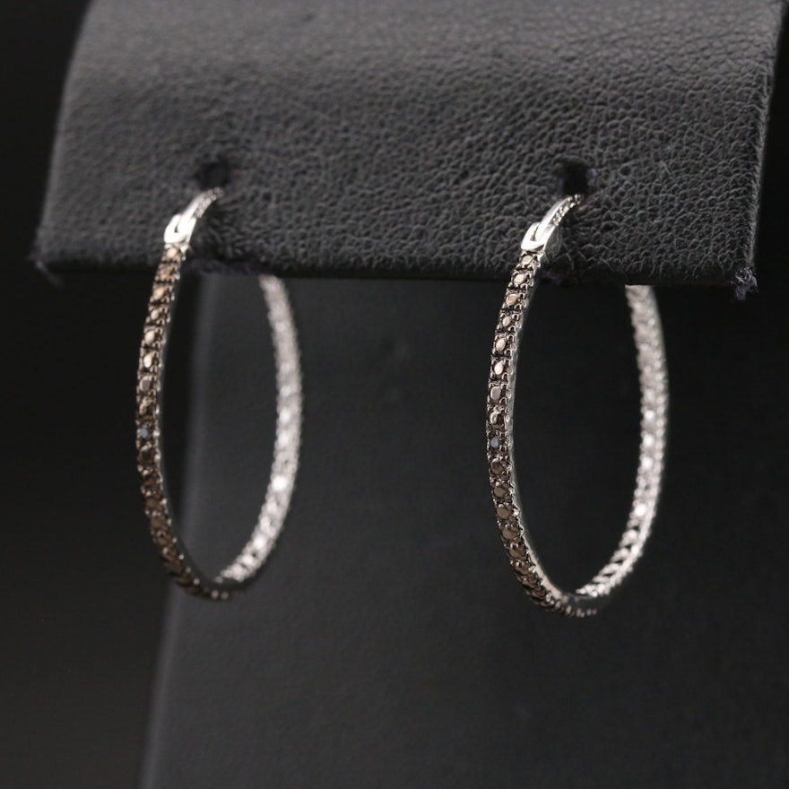 Sterling Diamond Oval Inside-Out Hoop Earrings