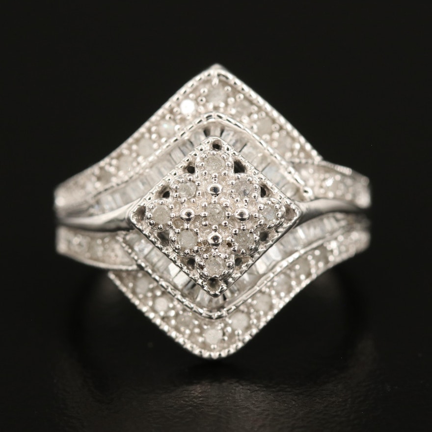 Sterling Diamond Cluster Ring