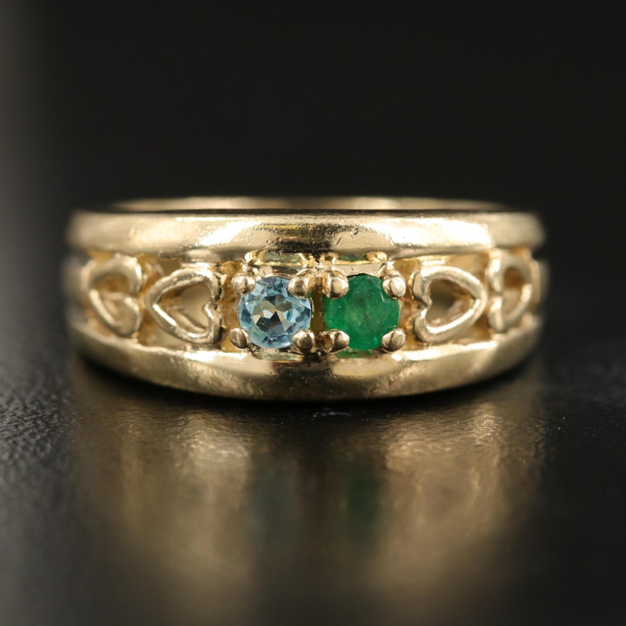 10K Emerald and Topaz Moi et Toi Openwork Heart Ring