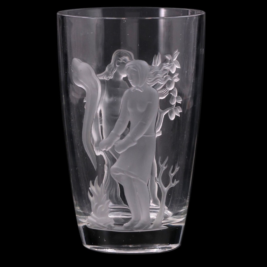 Verlys "Summer and Winter" Clear and Frosted Art Glass Vase, 1940