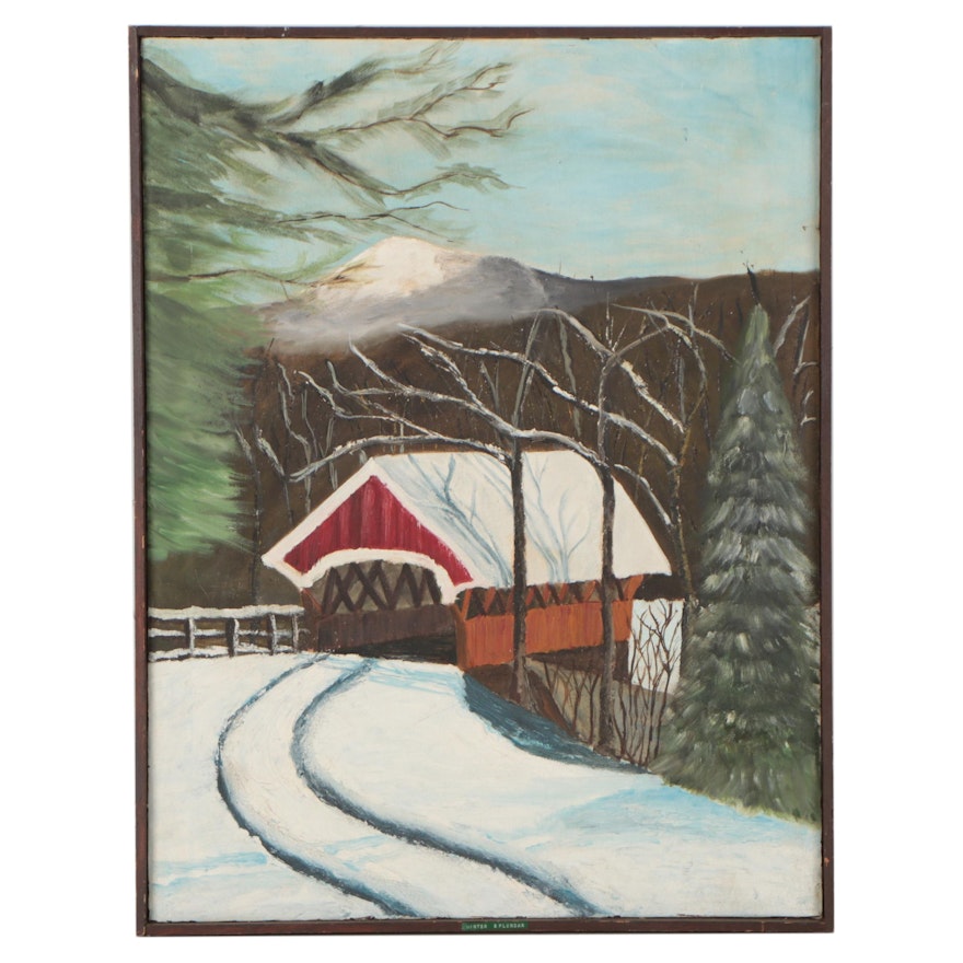 Landscape Oil Painting "Winter Splendar," Late 20th Century