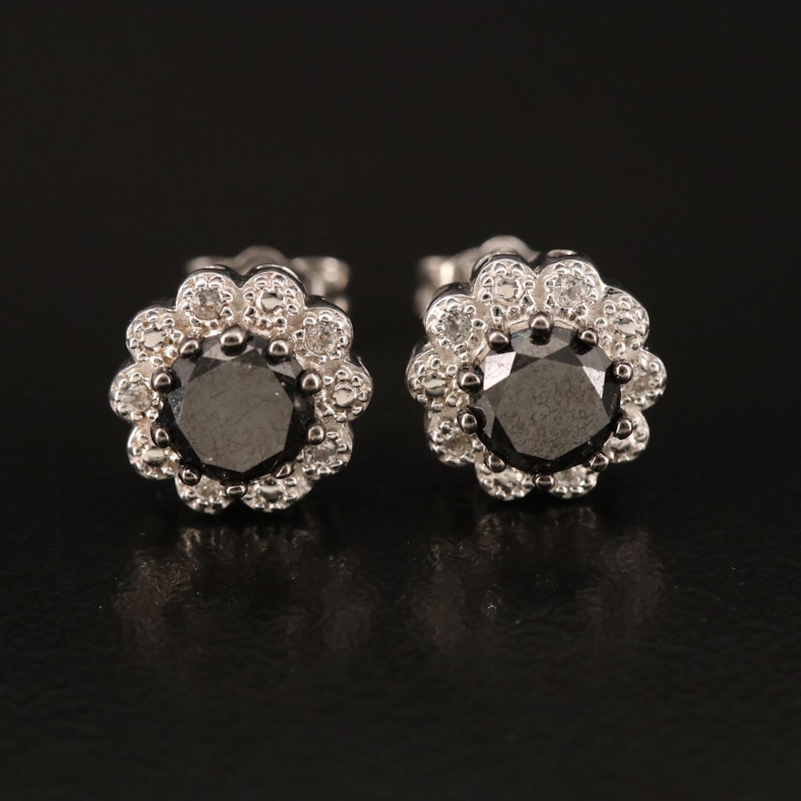 Sterling 1.00 CTW Diamond and Topaz Scalloped Stud Earrings