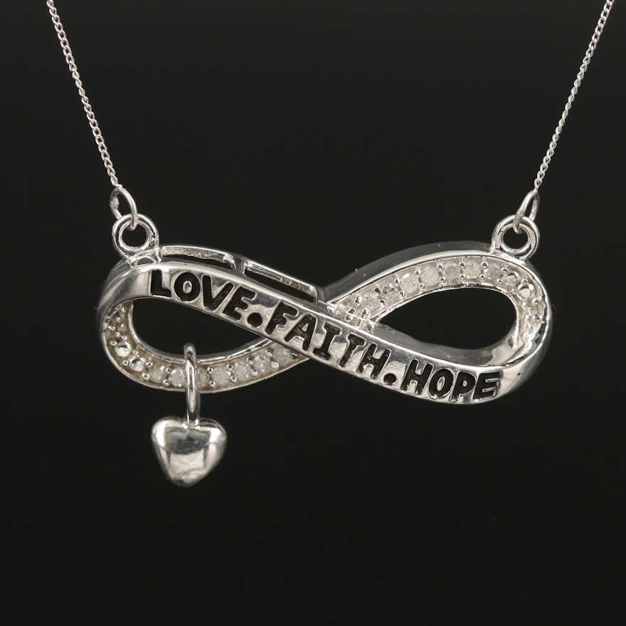 Sterling Diamond Infinity 'Love. Faith.Hope' Loop Pendant Necklace