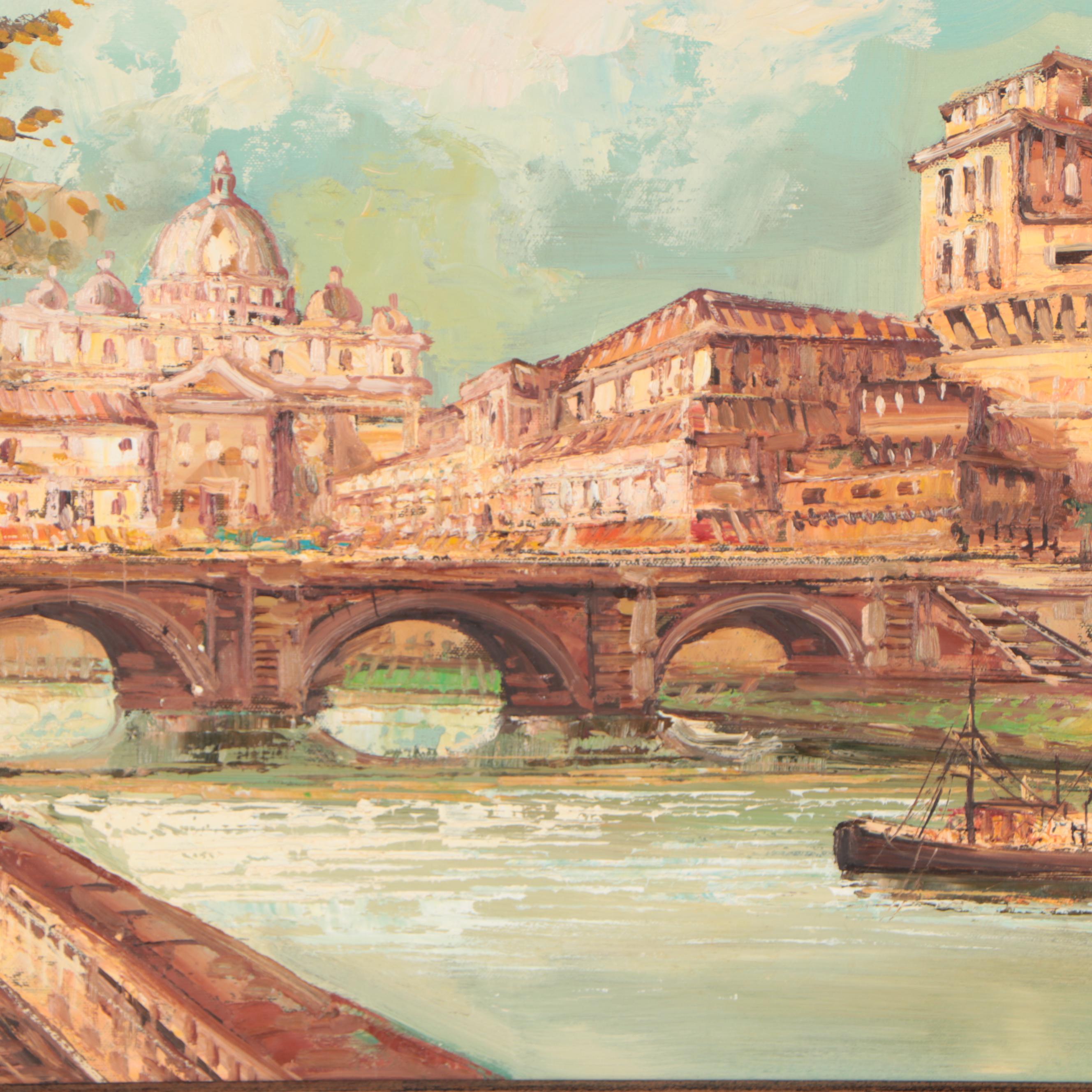 Roman Cityscape Oil Painting, 1980
